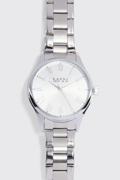 Silver Plated Watch With Gift Box | BoohooMAN UK