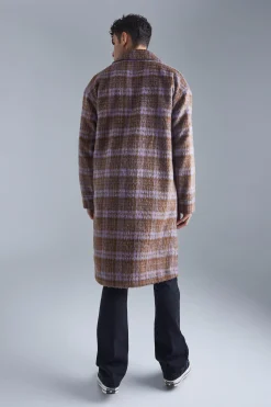 Single Breasted Brushed Check Overcoat | BoohooMAN UK