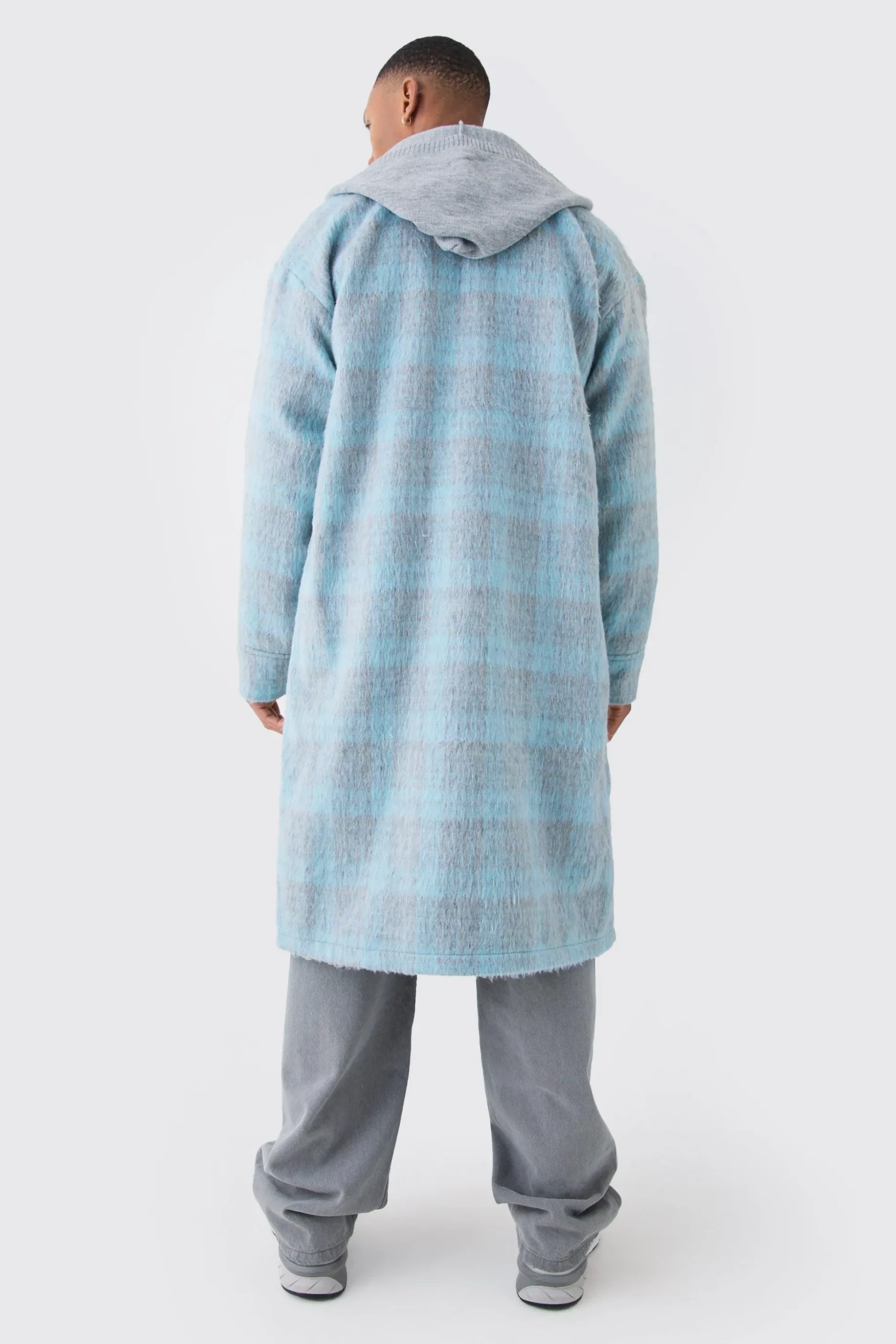 Single Breasted Brushed Check Overcoat | BoohooMAN UK