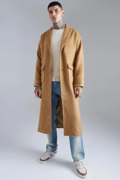 Single Breasted Brushed Wool Look Belted Overcoat | BoohooMAN UK