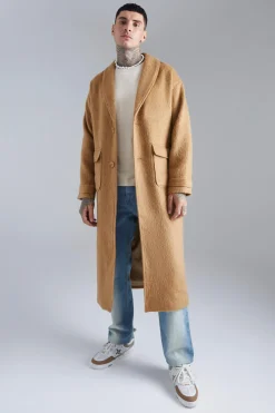 Single Breasted Brushed Wool Look Belted Overcoat | BoohooMAN UK