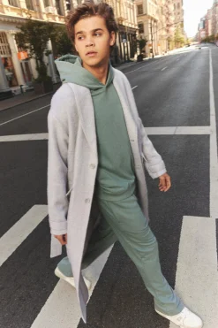 Single Breasted Brushed Wool Look Belted Overcoat | BoohooMAN UK