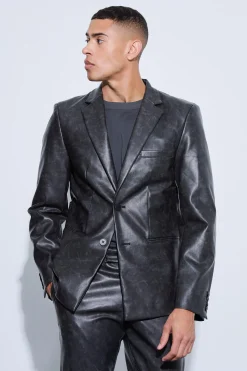 Single Breasted Cut Out Pu Blazer | BoohooMAN UK