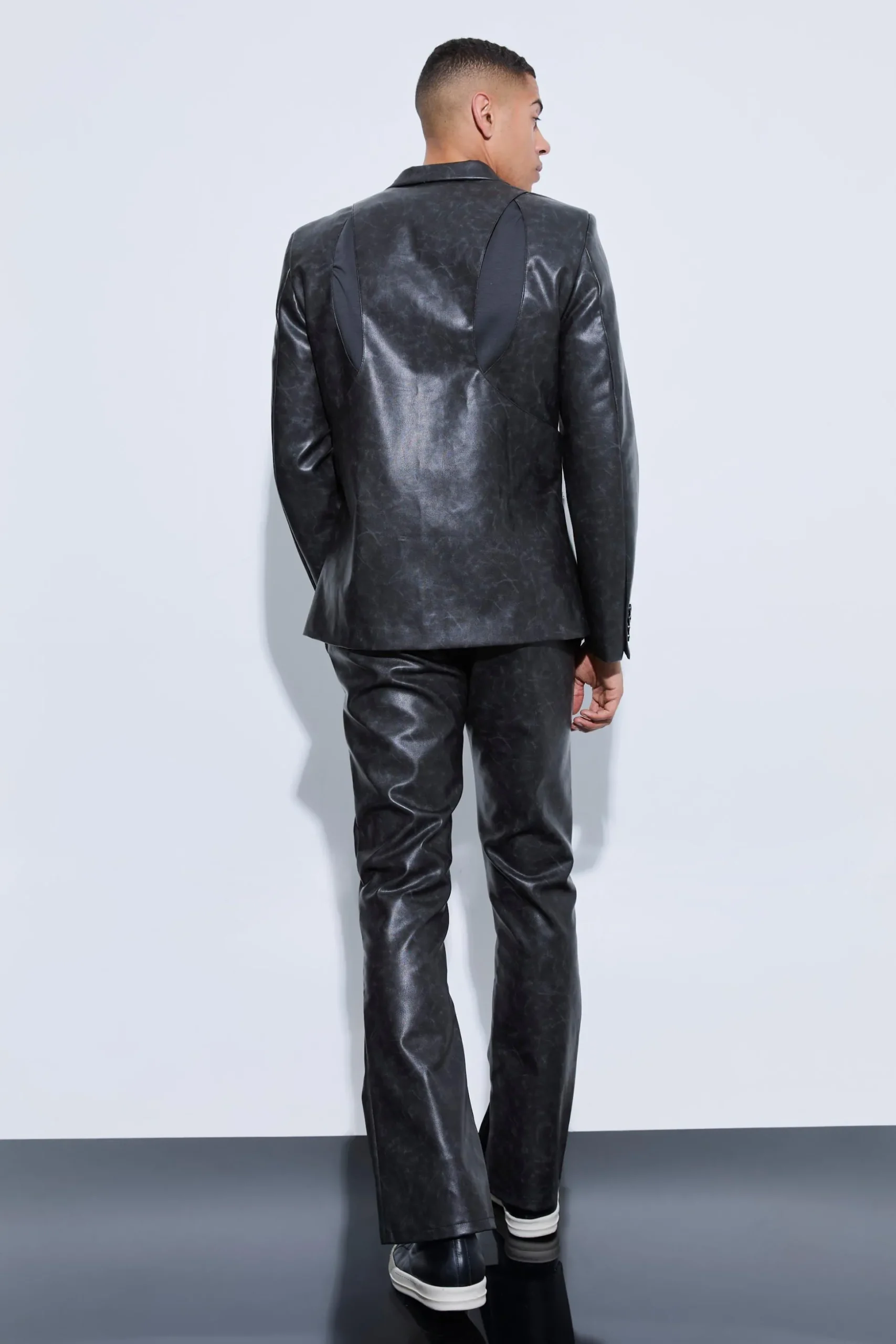 Single Breasted Cut Out Pu Blazer | BoohooMAN UK