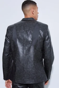 Single Breasted Cut Out Pu Blazer | BoohooMAN UK