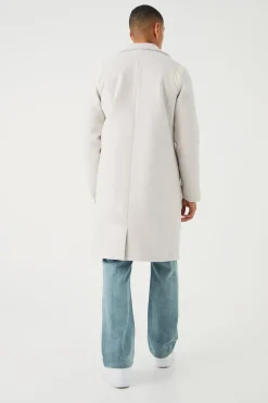 Single Breasted Melton Overcoat With Pu | BoohooMAN UK