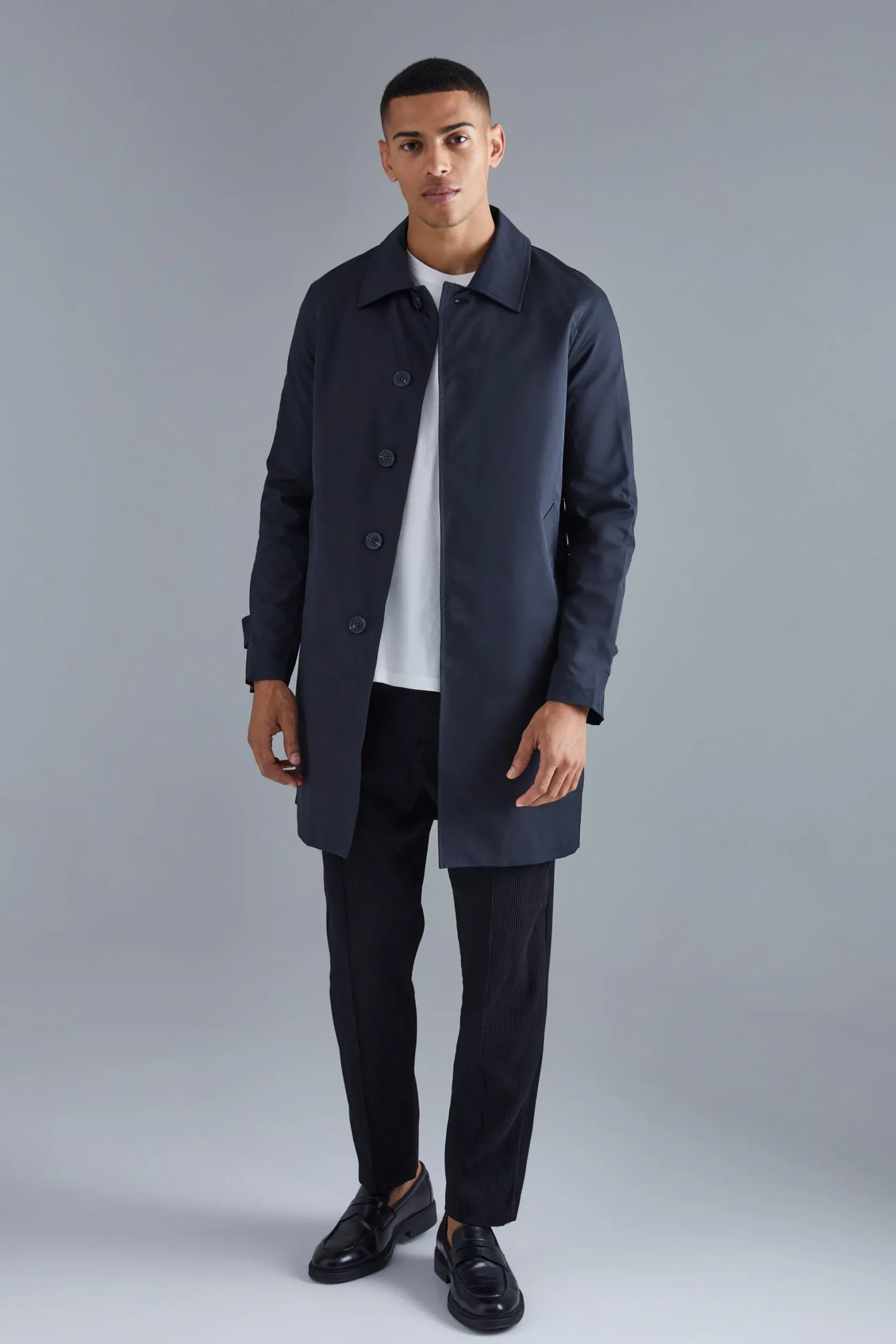 Single Breasted Poly Twill Mac | BoohooMAN UK