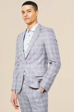 Single Breasted Skinny Check Suit Jacket | BoohooMAN UK
