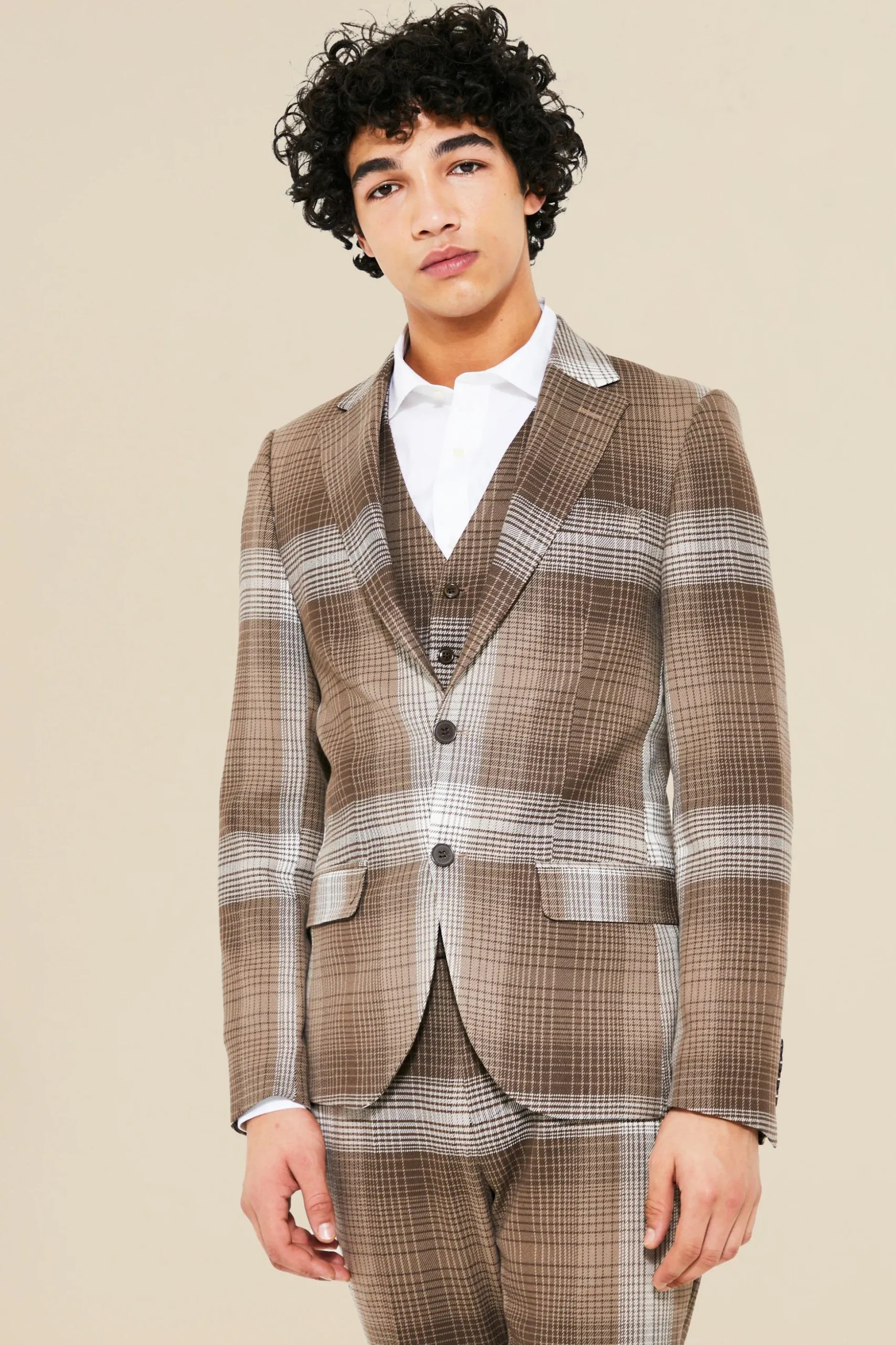 Single Breasted Skinny Check Suit Jacket | BoohooMAN UK