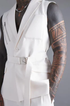 Single Breasted Sleeveless Suit Jacket | BoohooMAN UK