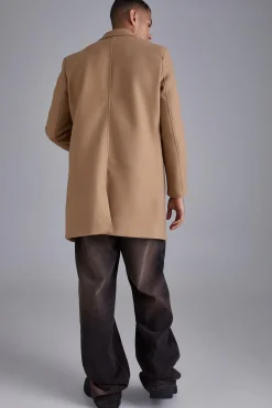 Single Breasted Wool Look Overcoat In Camel | BoohooMAN UK