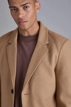 Single Breasted Wool Look Overcoat In Camel | BoohooMAN UK