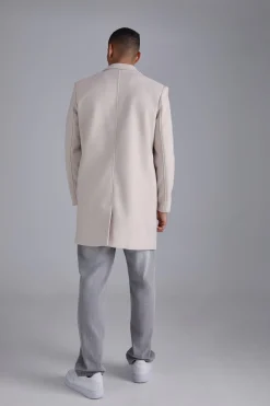 Single Breasted Wool Look Overcoat In Beige | BoohooMAN UK