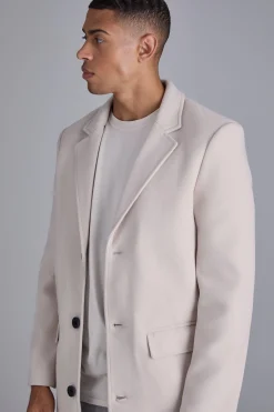 Single Breasted Wool Look Overcoat In Beige | BoohooMAN UK