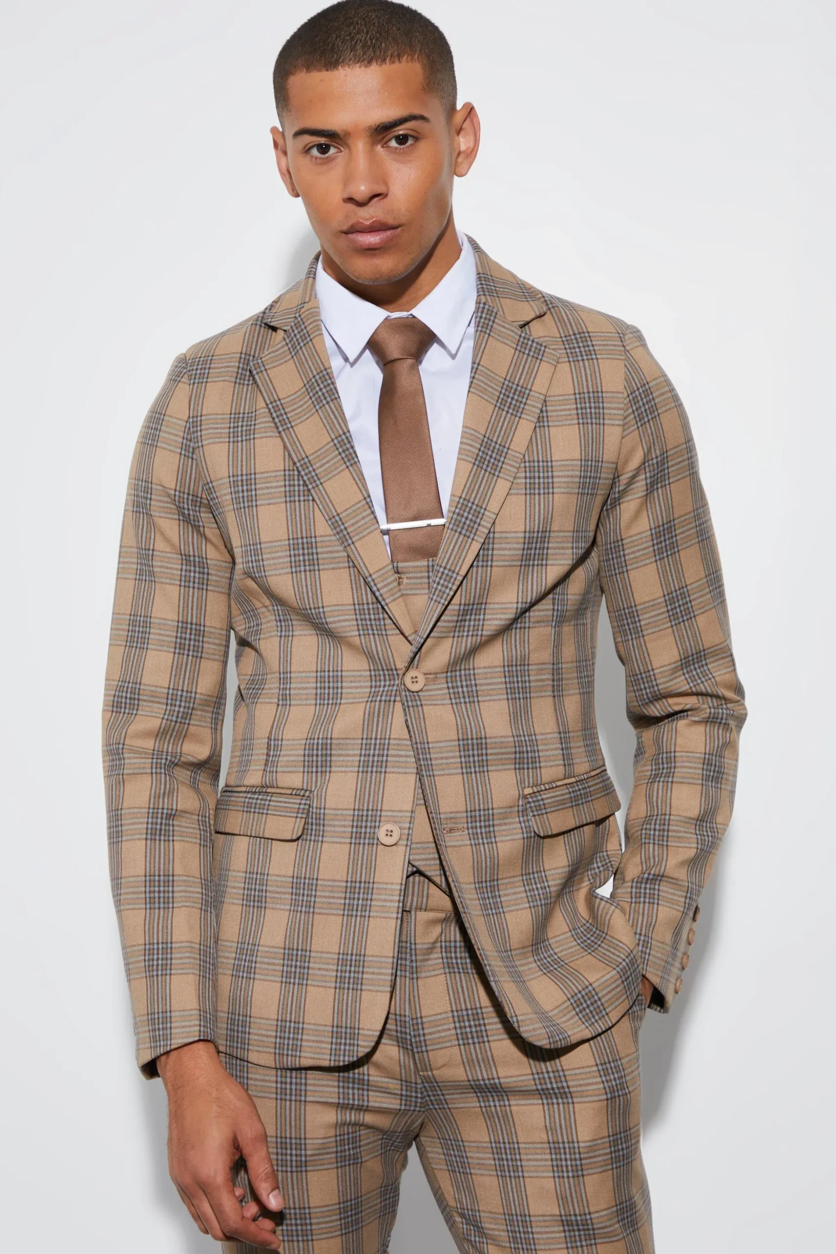 Skinny Check Suit | BoohooMAN UK
