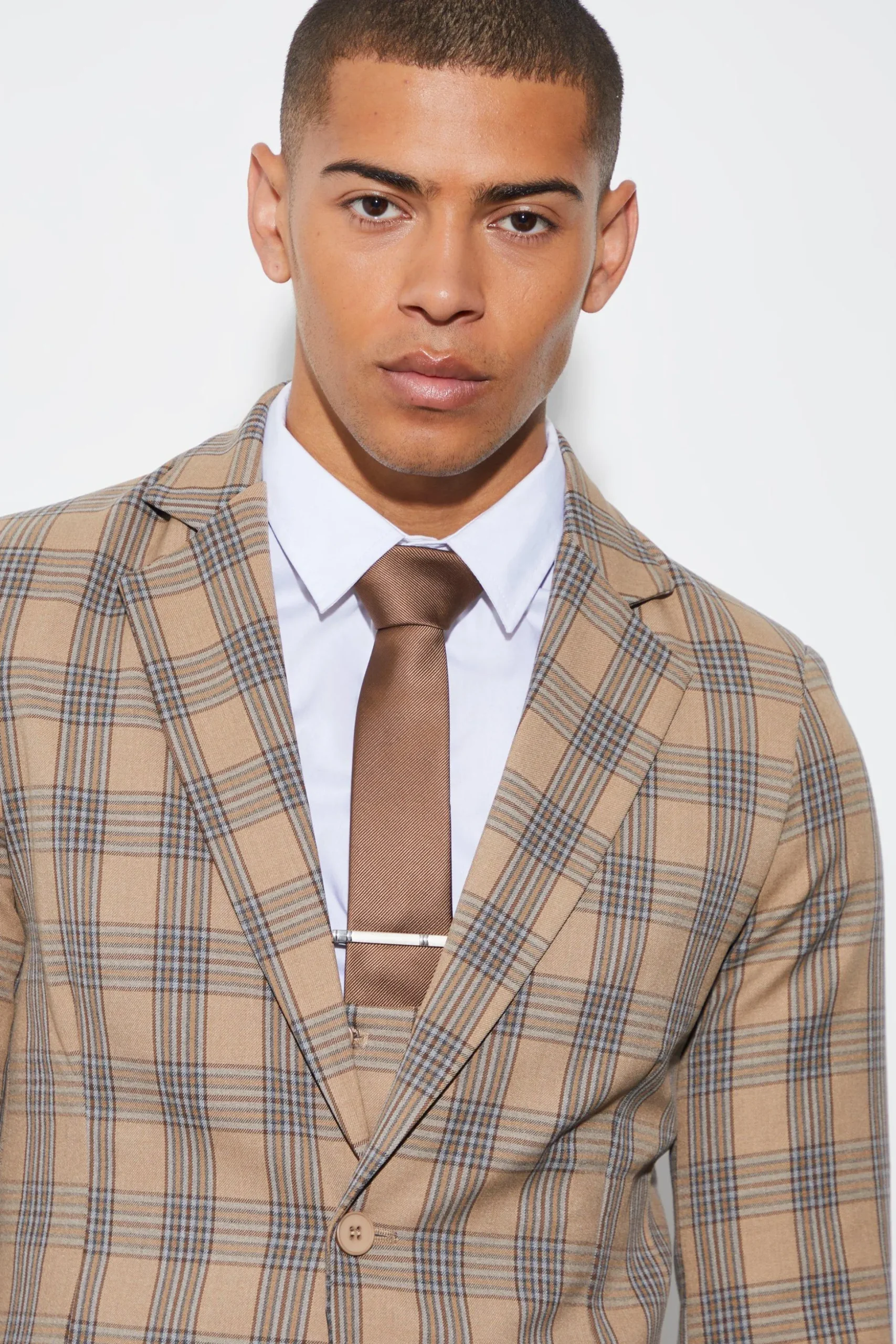 Skinny Check Suit | BoohooMAN UK