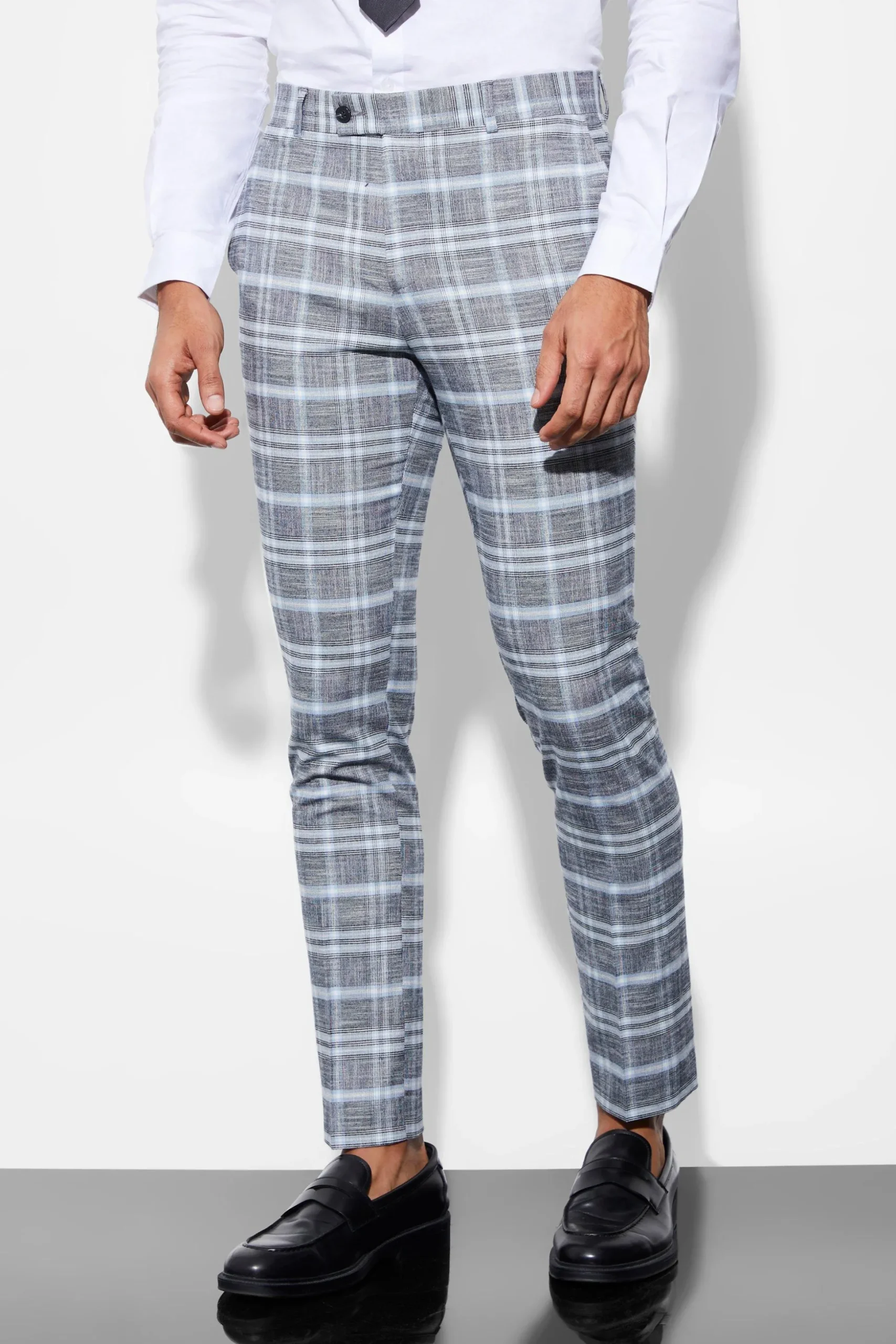 Skinny Check Suit | BoohooMAN UK
