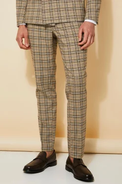 Skinny Check Suit Trousers | BoohooMAN UK