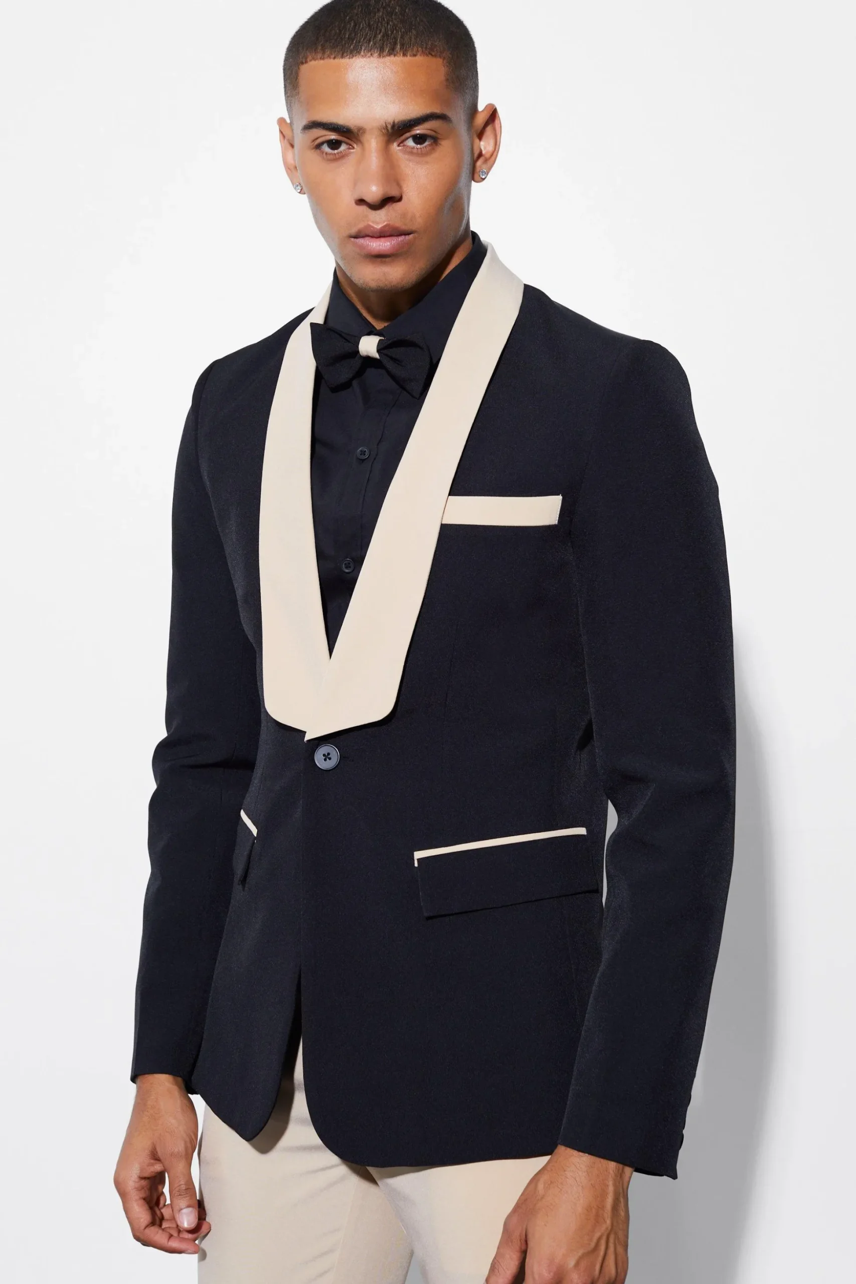 Skinny Contrast Lapel Suit | BoohooMAN UK