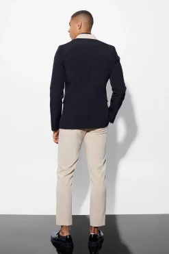 Skinny Contrast Lapel Suit | BoohooMAN UK