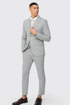 Skinny Cropped Check Suit | BoohooMAN UK