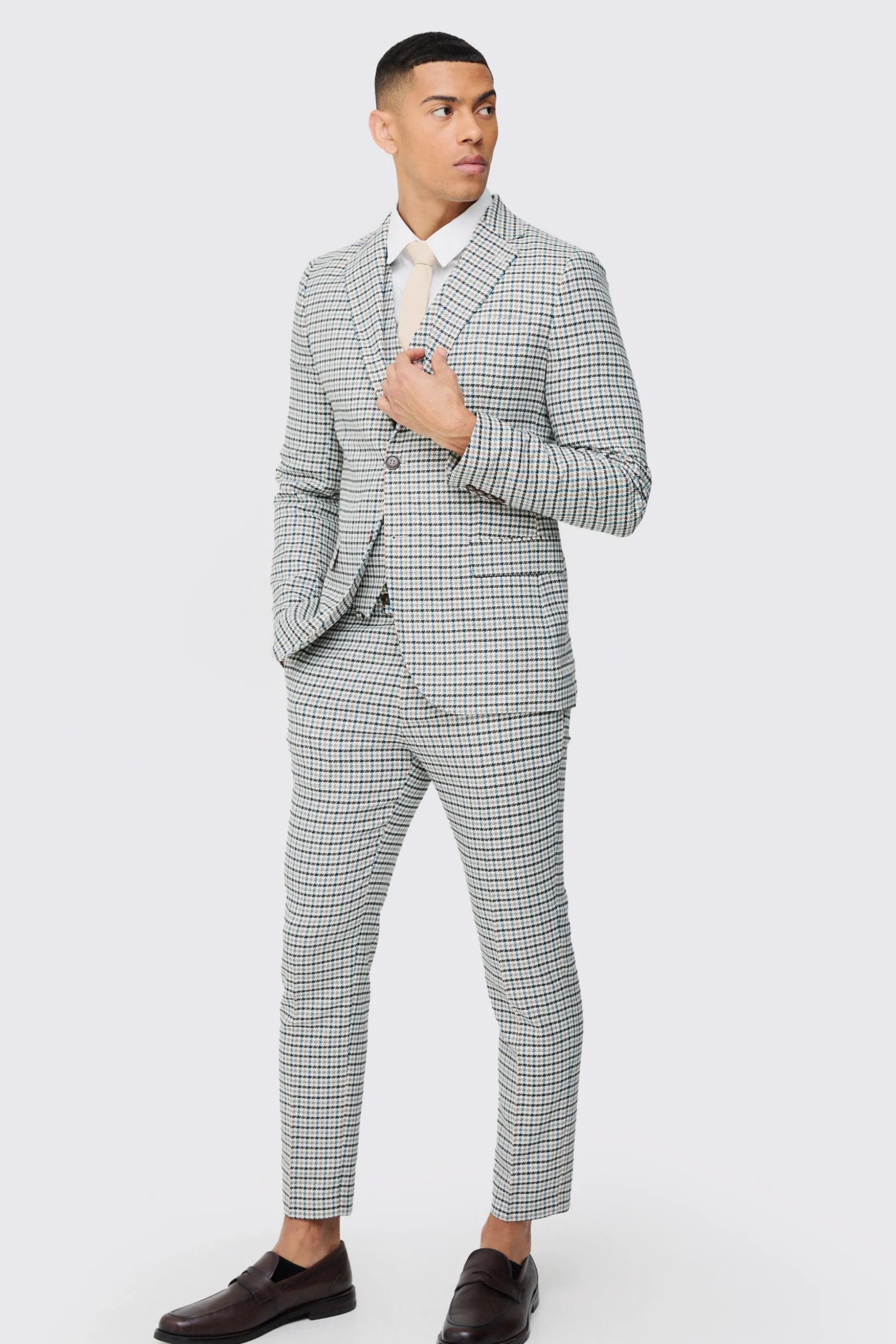 Skinny Cropped Check Suit | BoohooMAN UK