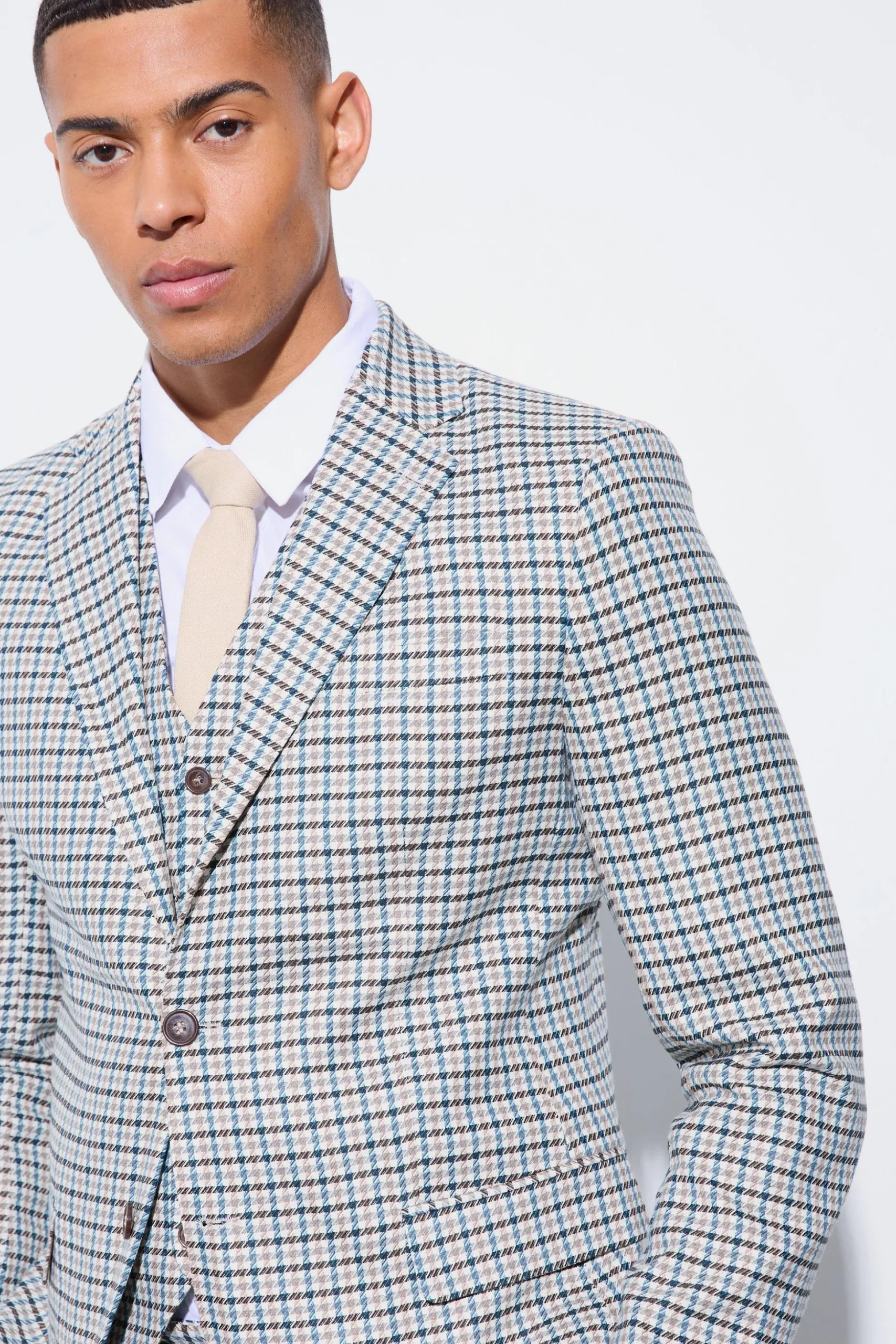Skinny Cropped Check Suit | BoohooMAN UK
