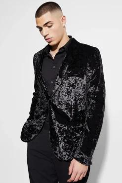 Skinny Crushed Velvet Blazer | BoohooMAN UK