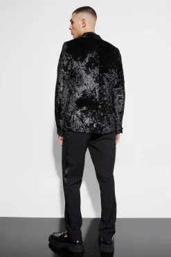 Skinny Crushed Velvet Blazer | BoohooMAN UK