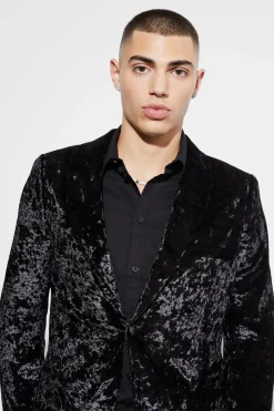 Skinny Crushed Velvet Blazer | BoohooMAN UK