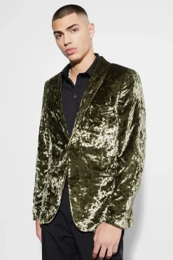 Skinny Crushed Velvet Blazer | BoohooMAN UK