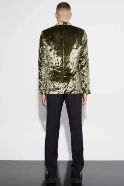 Skinny Crushed Velvet Blazer | BoohooMAN UK