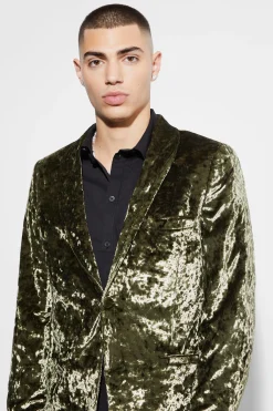 Skinny Crushed Velvet Blazer | BoohooMAN UK