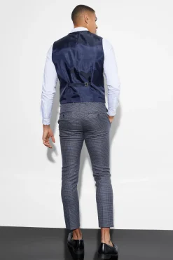 Skinny Double Breasted Check Waistcoat | BoohooMAN UK
