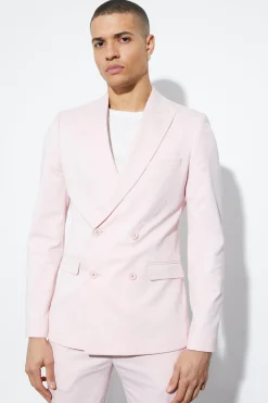 Skinny Double Breasted Linen Suit Jacket | BoohooMAN UK