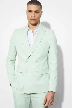 Skinny Double Breasted Linen Suit Jacket | BoohooMAN UK
