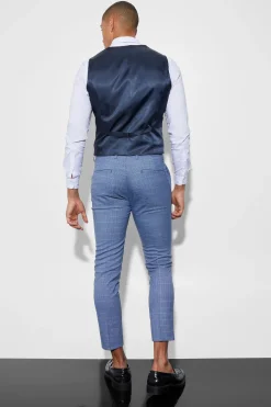 Skinny Double Breasted Micro Check Waistcoat | BoohooMAN UK
