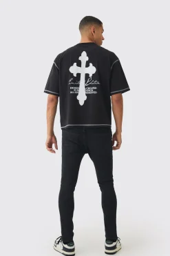 Skinny Fit Biker Ripped Patchwork Jeans | BoohooMAN UK