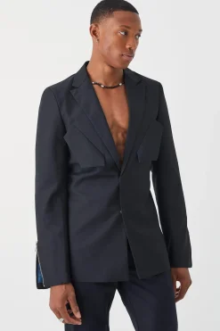 Skinny Fit Blazer With Zip Cuff | BoohooMAN UK