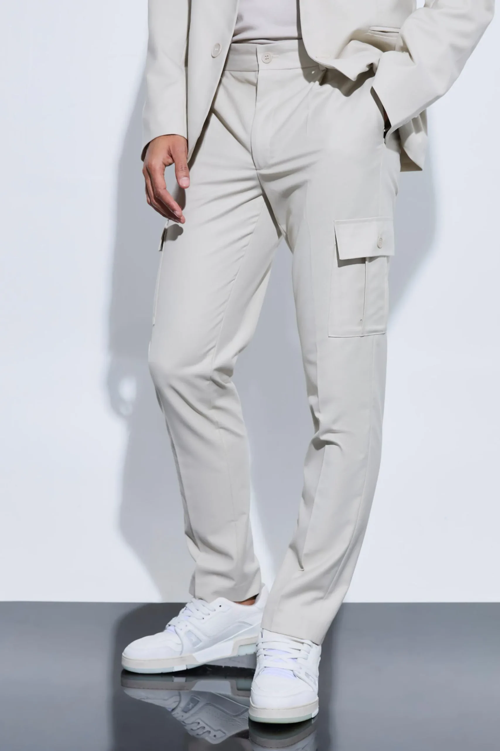 Skinny Fit Cargo Suit Trousers | BoohooMAN UK