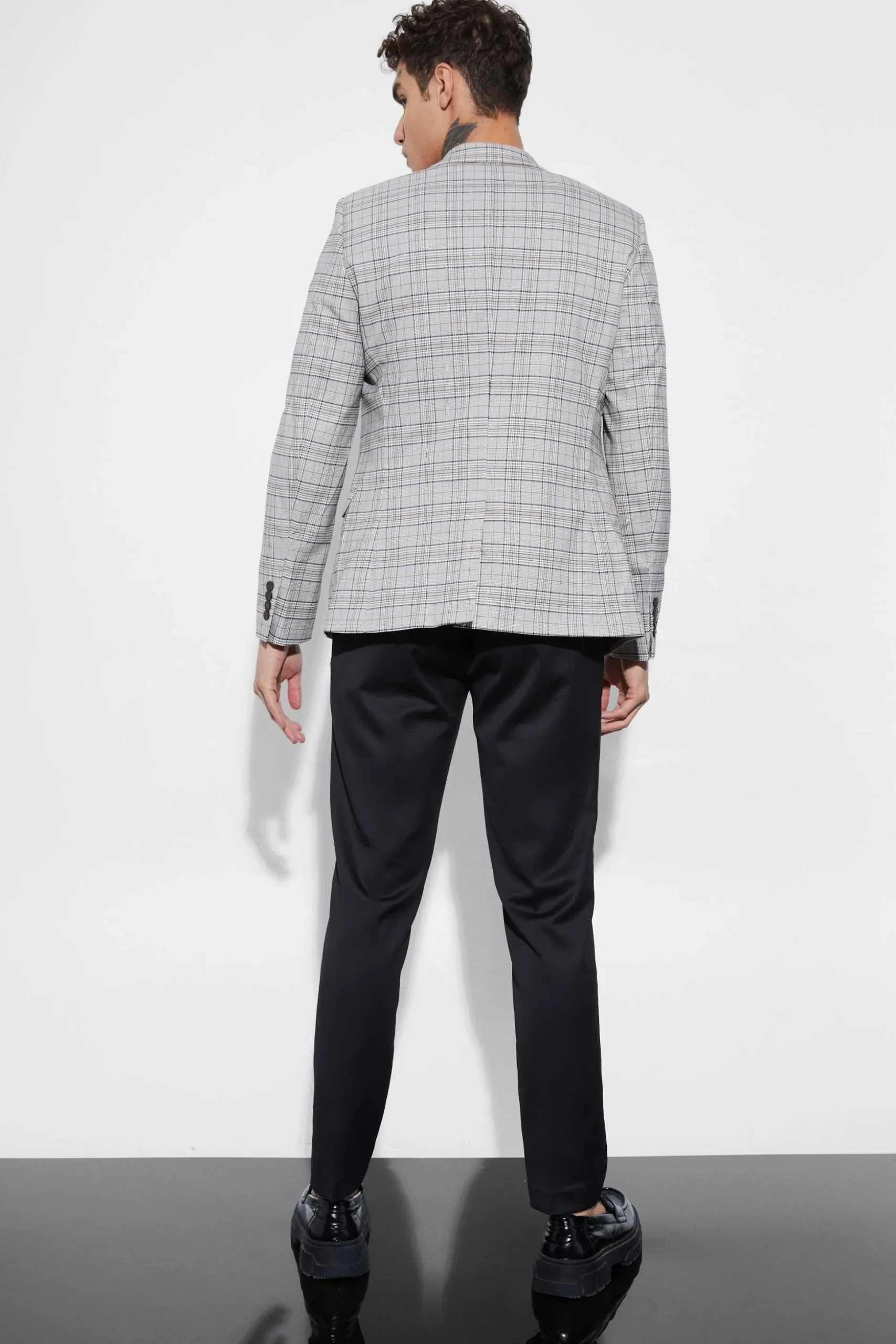 Skinny Fit Check Suit Jacket | BoohooMAN UK
