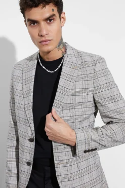 Skinny Fit Check Suit Jacket | BoohooMAN UK