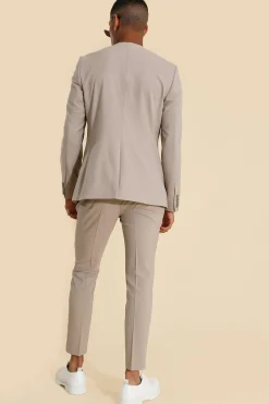 Skinny Fit Collarless Single Breasted Blazer | BoohooMAN UK