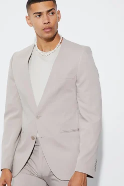Skinny Fit Collarless Single Breasted Blazer | BoohooMAN UK