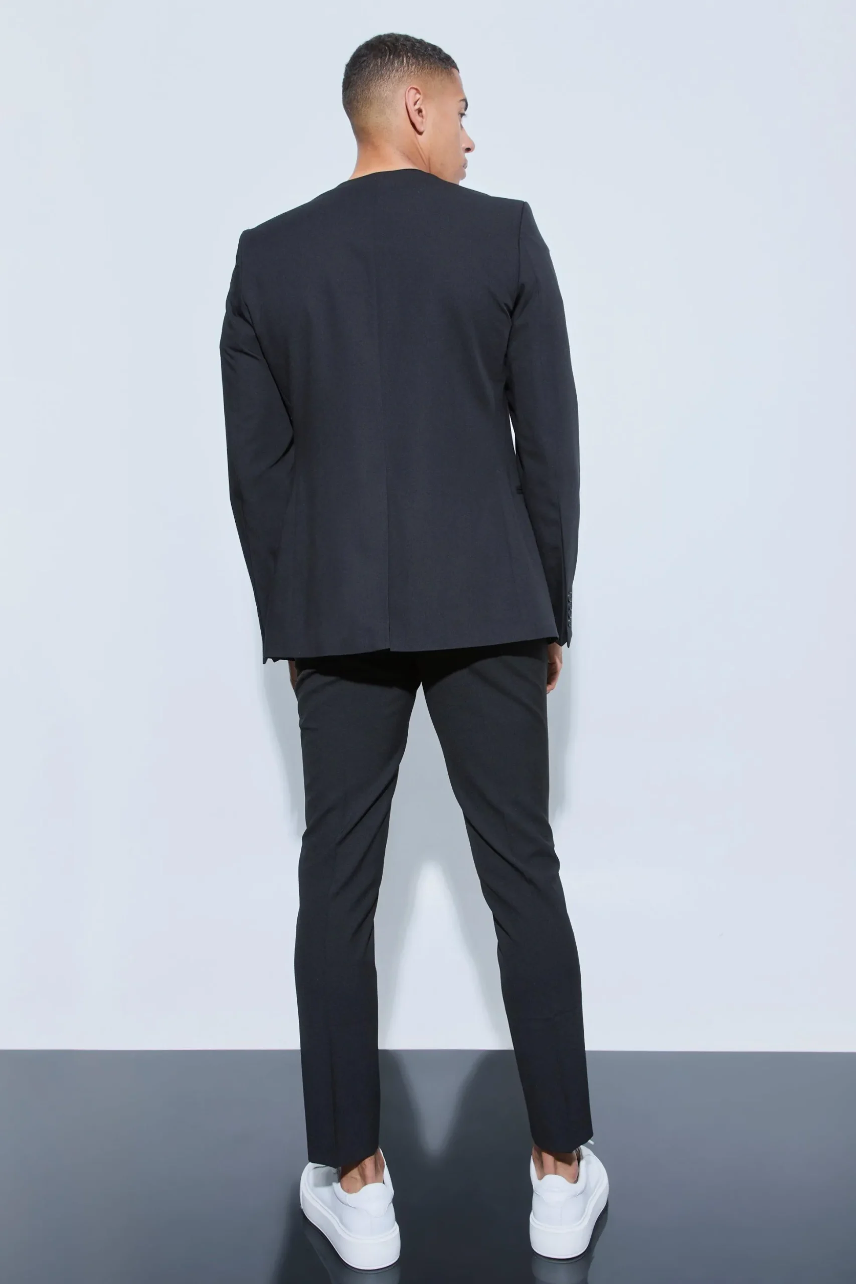 Skinny Fit Collarless Single Breasted Blazer | BoohooMAN UK
