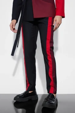 Skinny Fit Colour Block Panel Suit Trouser | BoohooMAN UK