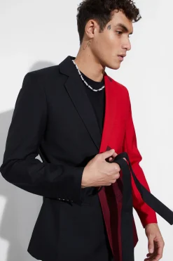 Skinny Fit Colour Block Wrap Front Suit | BoohooMAN UK