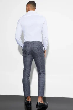 Skinny Fit Cropped Check Suit Trousers | BoohooMAN UK