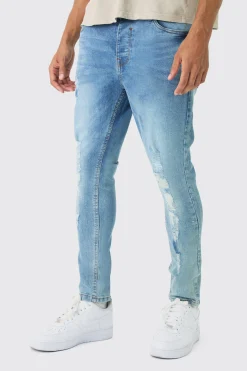 Skinny Fit Distressed Ripped Jeans | BoohooMAN UK