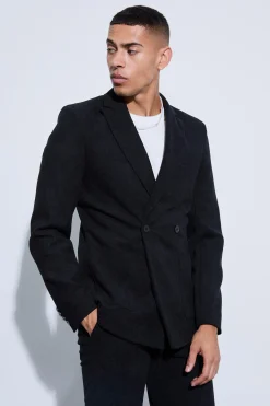 Skinny Fit Double Breasted Corduroy Blazer | BoohooMAN UK